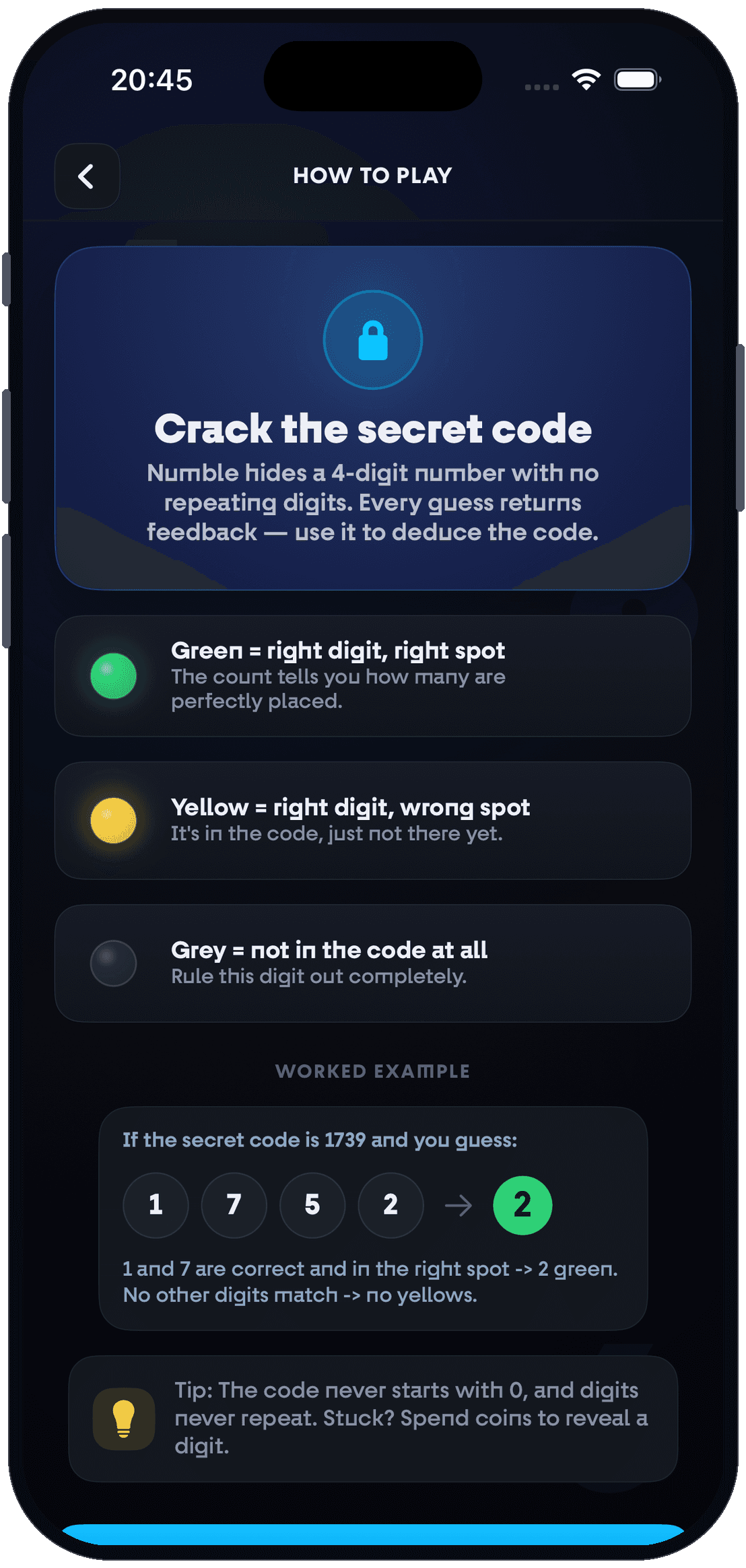How to play screen in Numble