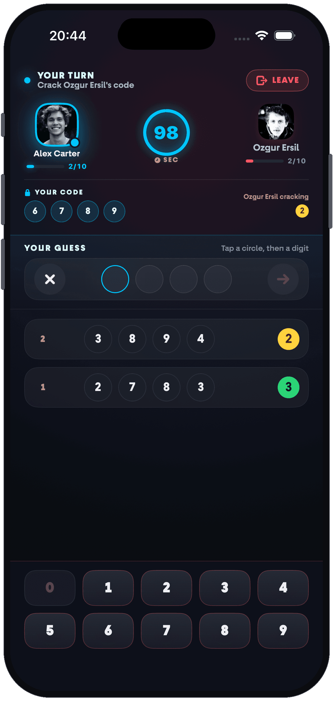 Live duel screen in Numble
