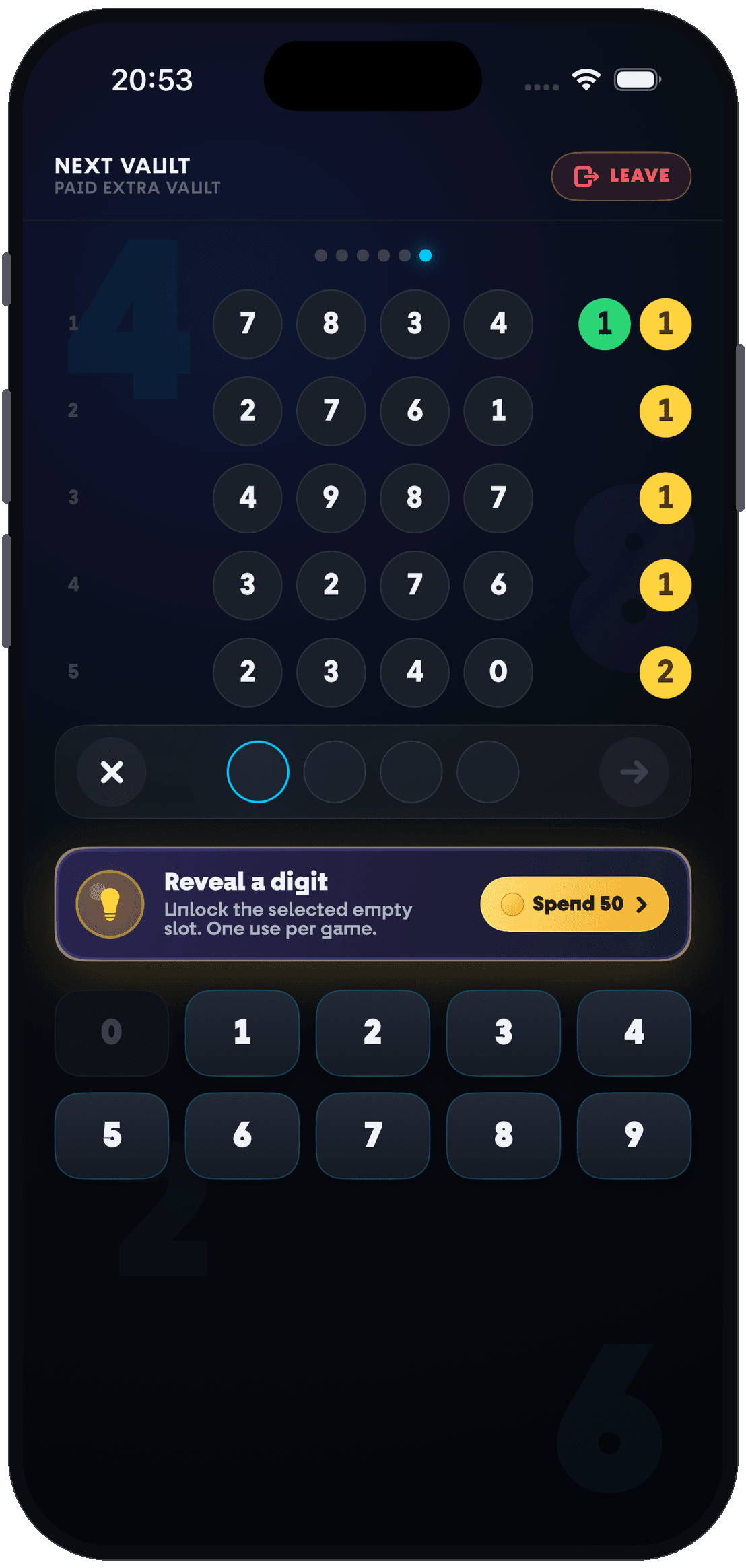 Training screen in Numble